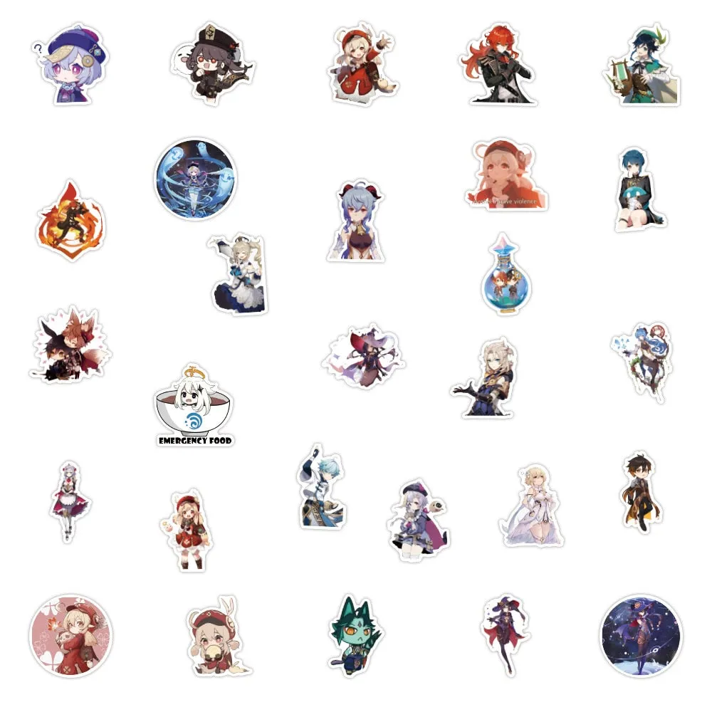 50/100pcs Genshin Impact stickers | 4-8 cm Genshin stickers |  Open World Anime Game Stickers | Waterproof DIY Laptop , Motorcycle, Skateboard, Car Sticker.