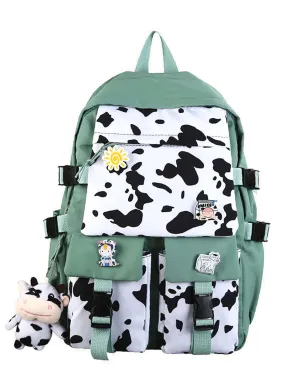 Bag For Love  Cow Print Buckle Decor Functional Backpack   Women Backpacks