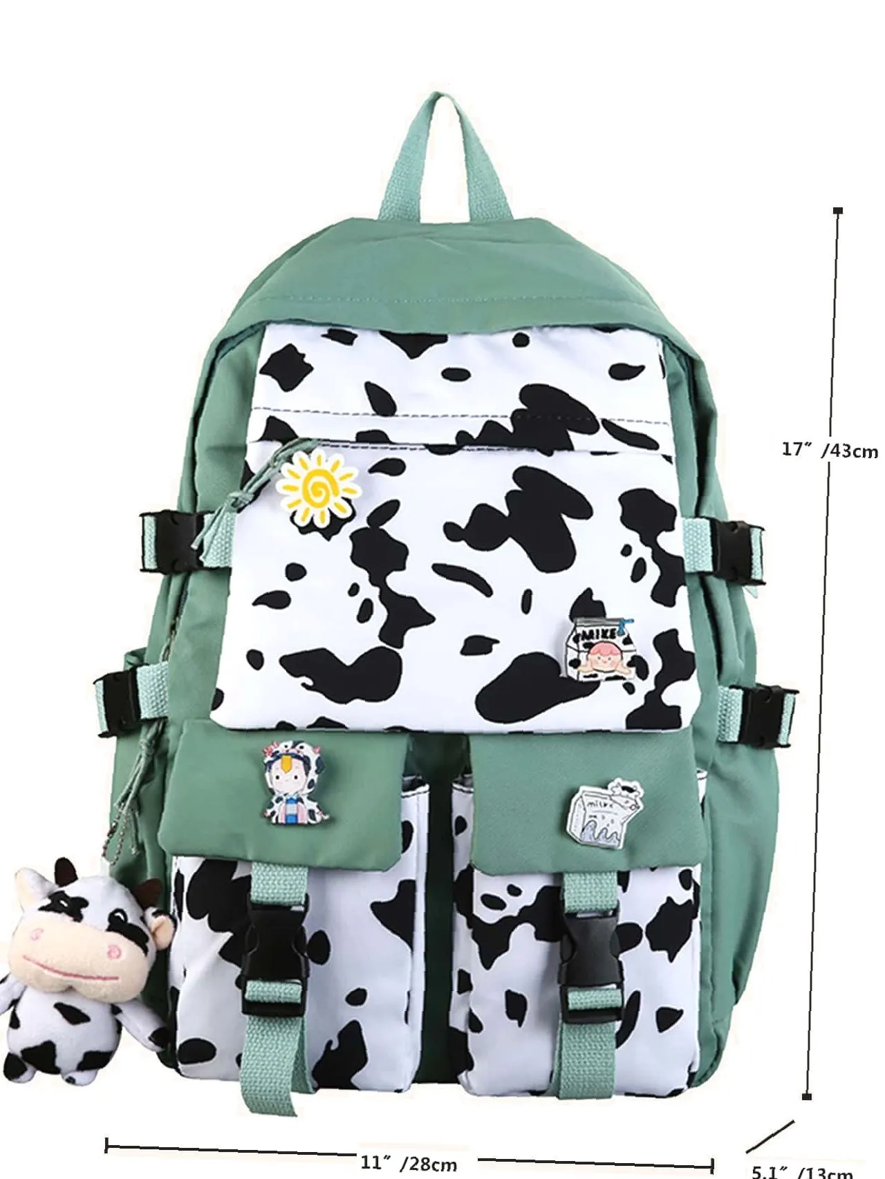 Bag For Love  Cow Print Buckle Decor Functional Backpack   Women Backpacks