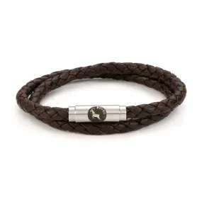 Boing Brown Leather Double Wrap Stainless Steel Bracelet