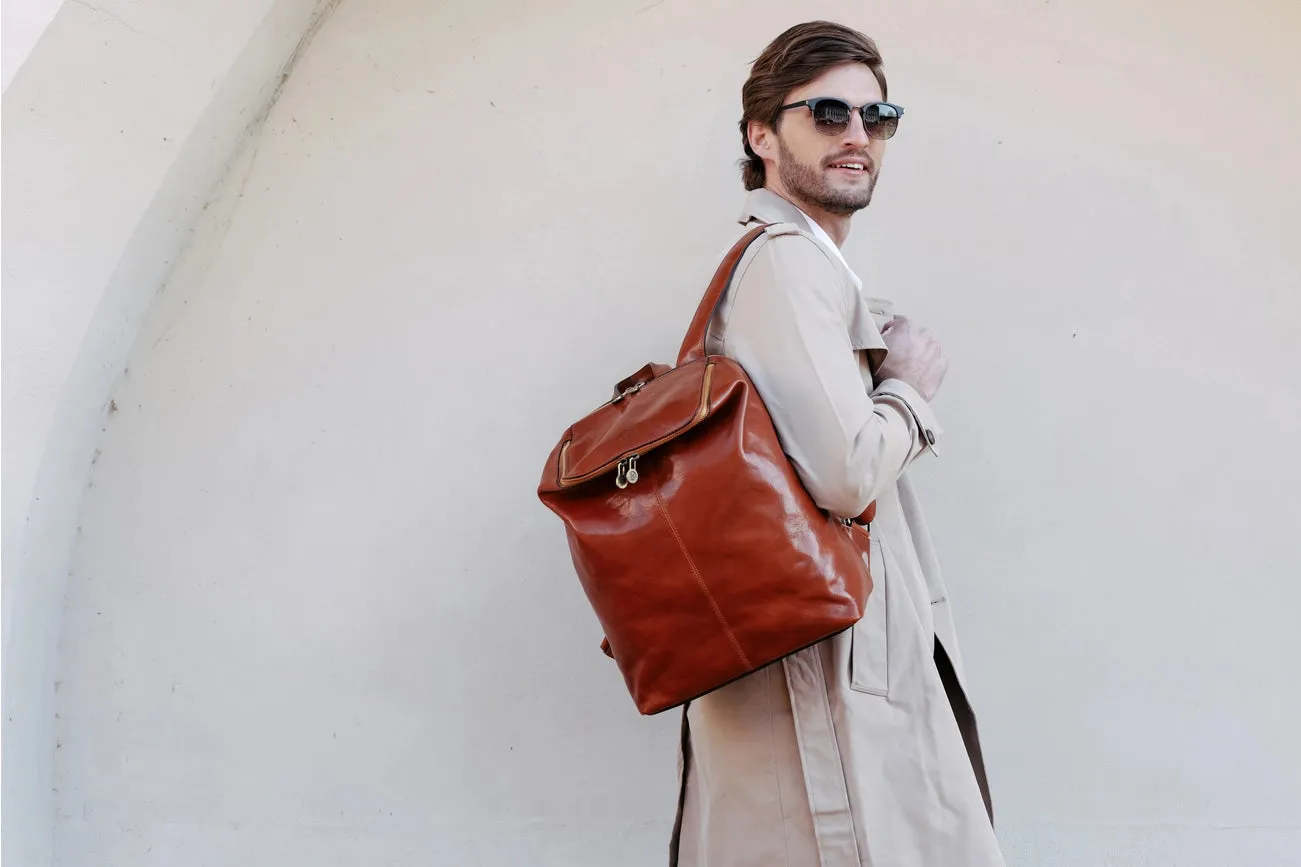 Brown Leather Backpack - A Bend in the River Cognac