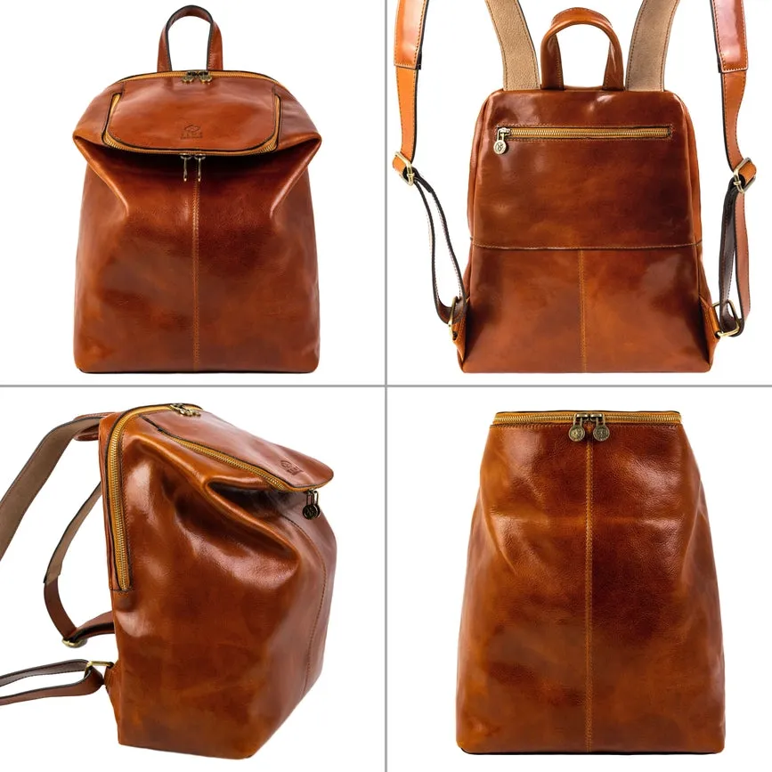 Brown Leather Backpack - A Bend in the River Cognac