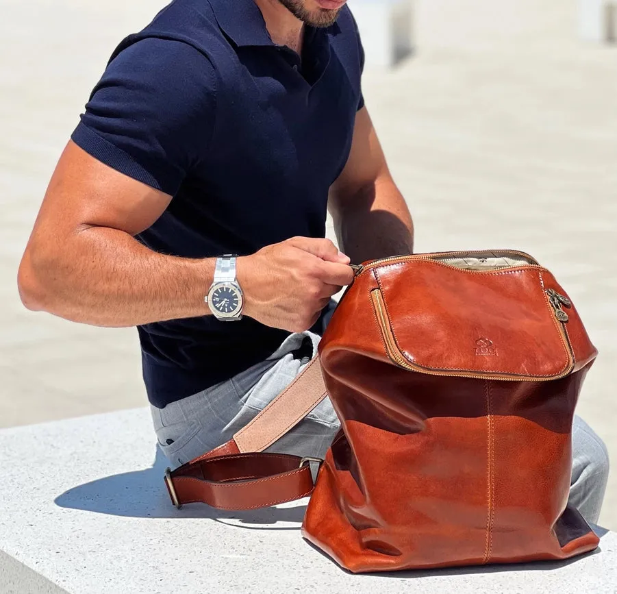 Brown Leather Backpack - A Bend in the River Cognac