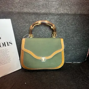 Celine Patchwork Leather Bamboo Handle Handbag Green 23cm