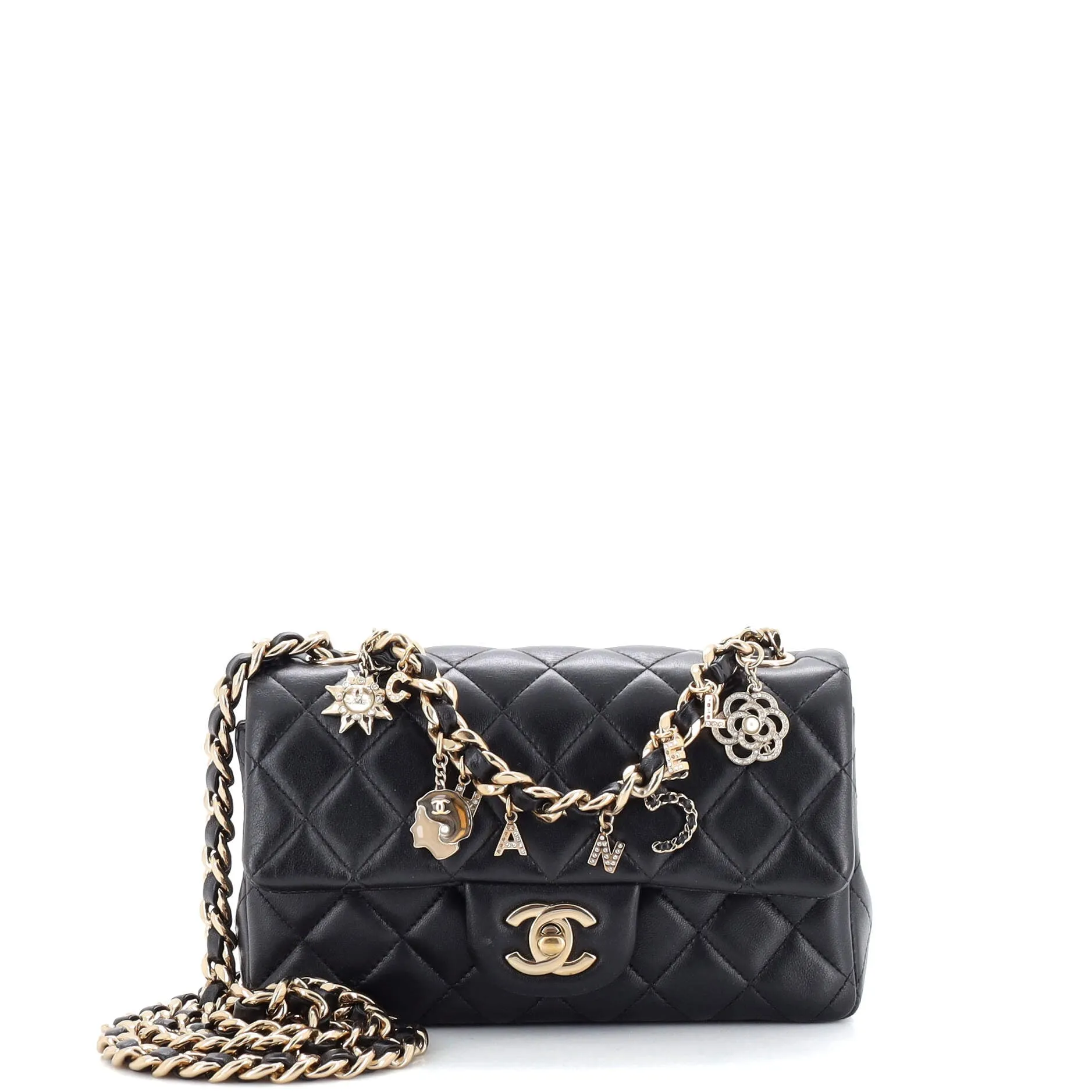 CHANEL Coco Charms Classic Single Flap Bag Quilted Lambskin Mini