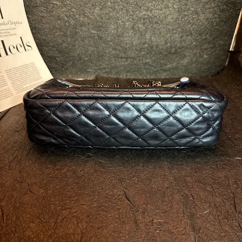 Chanel Dark Blue Leather Quilted Camera Bag 28cm