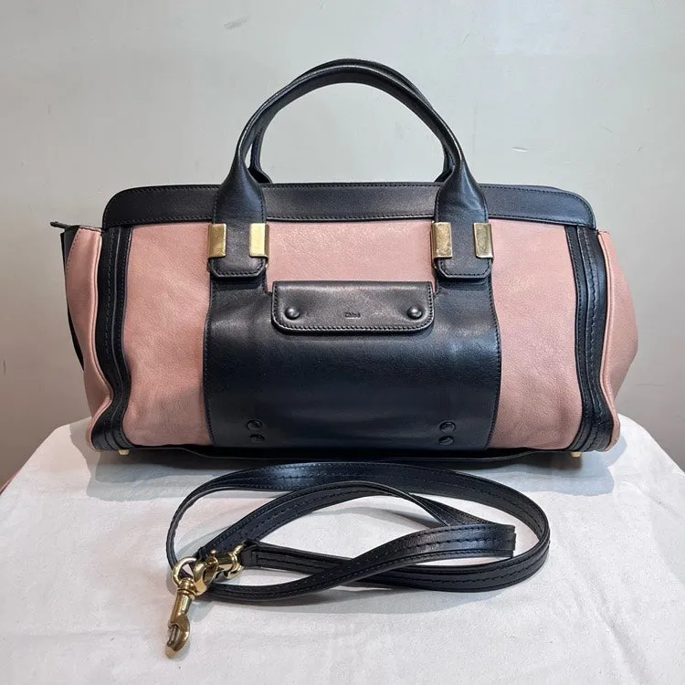 Chloe Calfskin Black Pink Handbag Medium Size