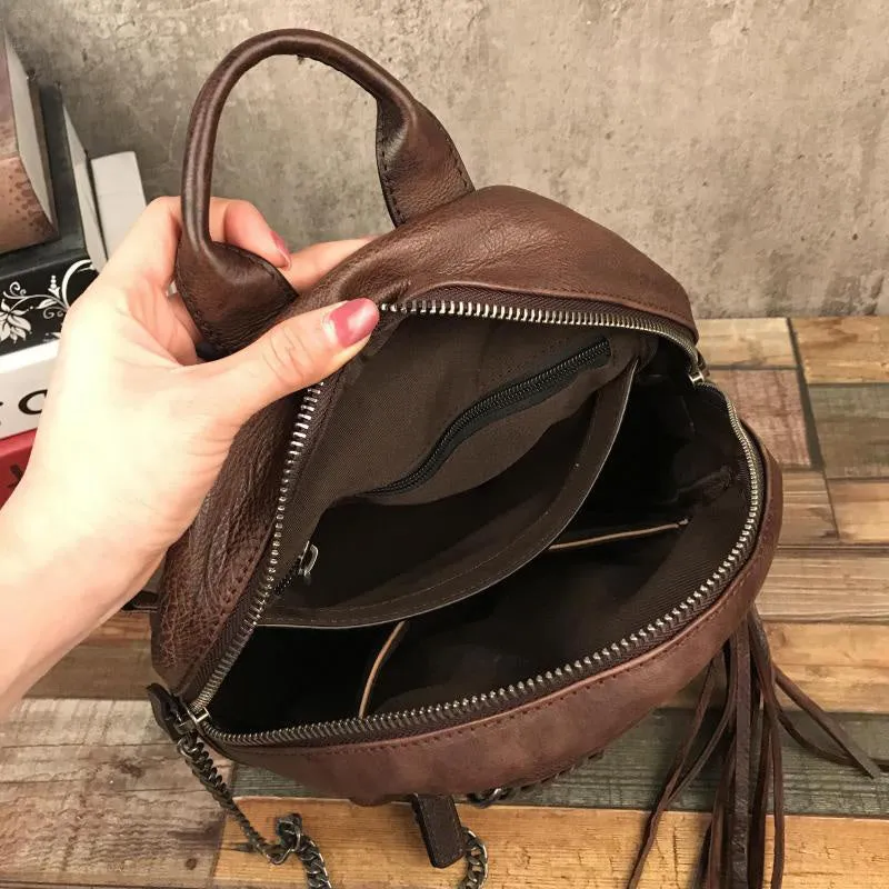 Cute Womens Small Genuine Leather Backpack Purse Trendy Backpacks for Women