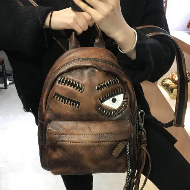 Cute Womens Small Genuine Leather Backpack Purse Trendy Backpacks for Women