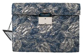 Dolce & Gabbana Elegant Blue Croc-Print Briefcase Clutch