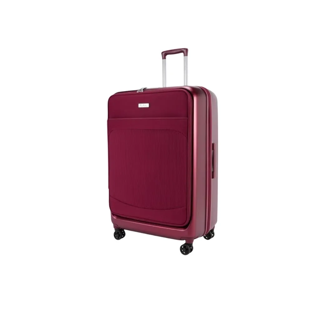 Genoa Hybrid Suitcase Set of 3, Hard Case with Front Soft Pocket in Red