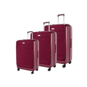 Genoa Hybrid Suitcase Set of 3, Hard Case with Front Soft Pocket in Red