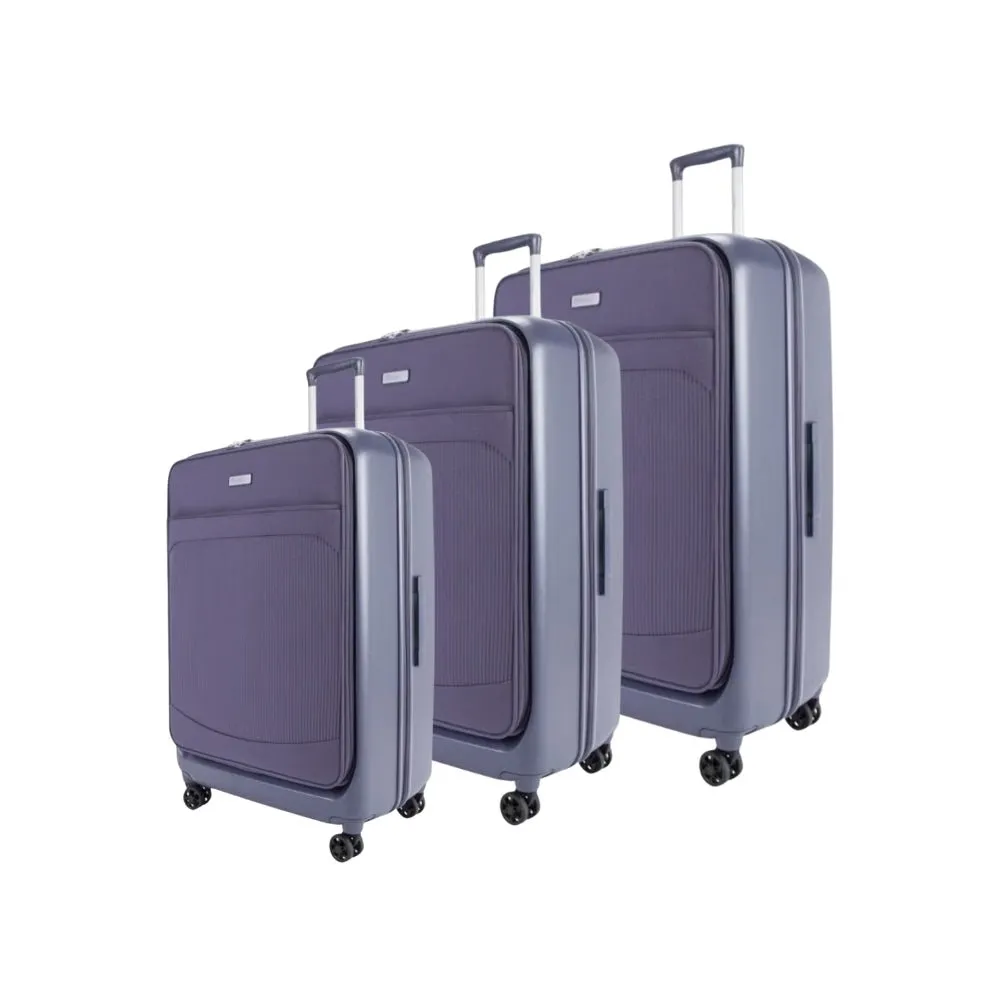 Genoa Hybrid Suitcase Set of 3, Hard Case with Front Soft Pocket in Red