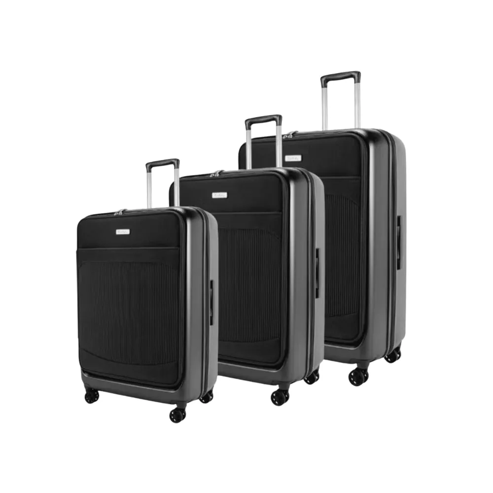 Genoa Hybrid Suitcase Set of 3, Hard Case with Front Soft Pocket in Red