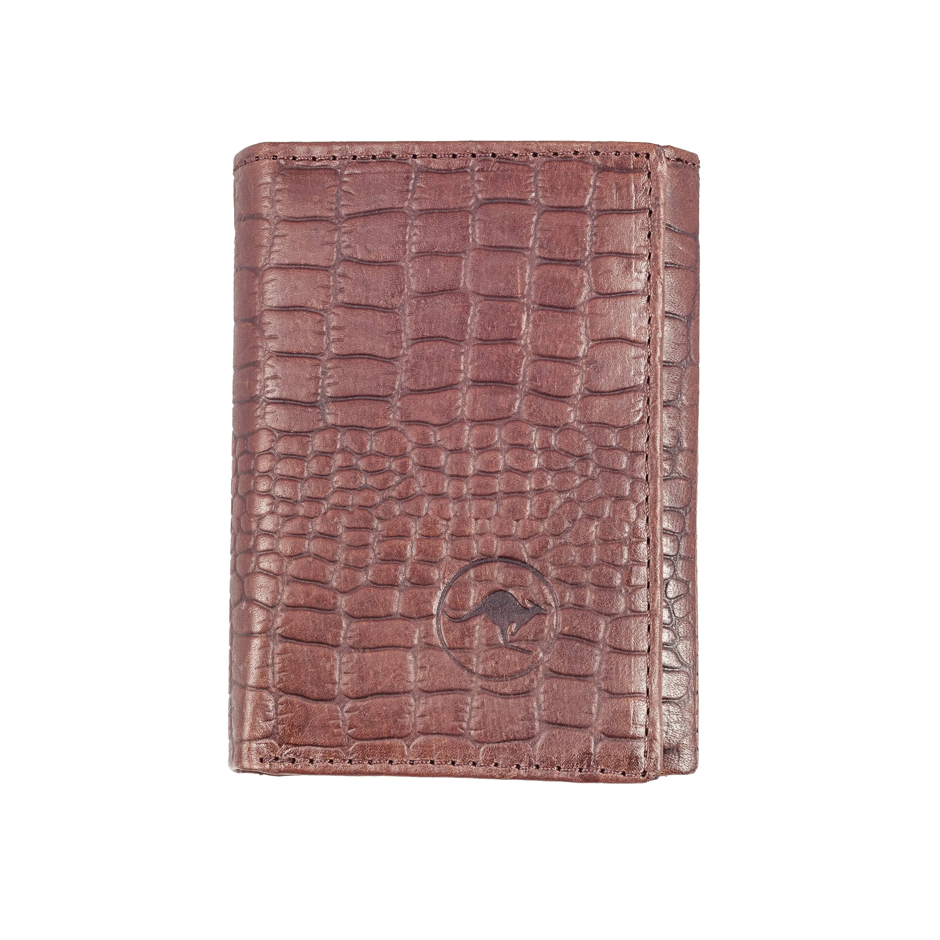 Genuine Kangaroo Leather Wallet Croc Print Double Fold