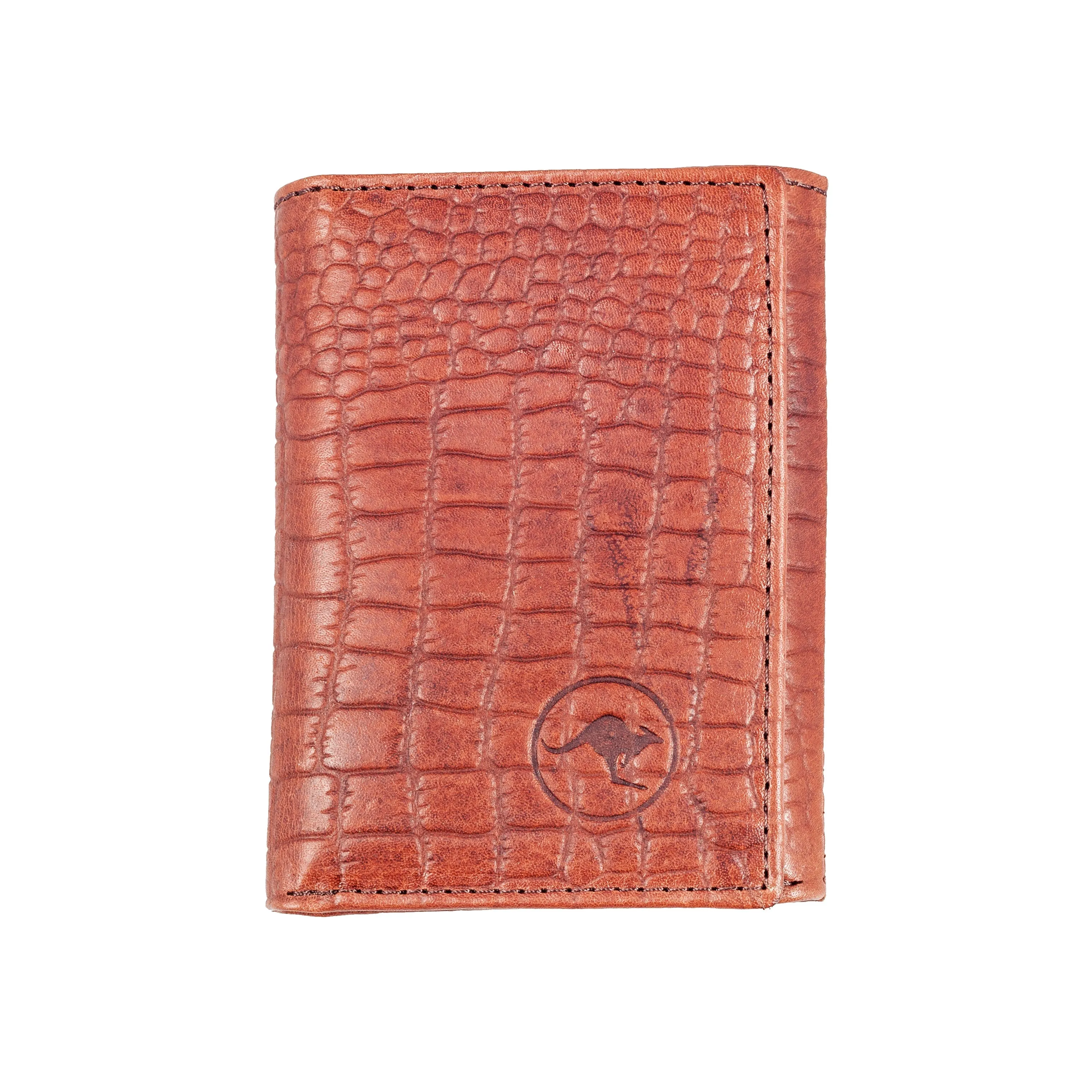 Genuine Kangaroo Leather Wallet Croc Print Double Fold