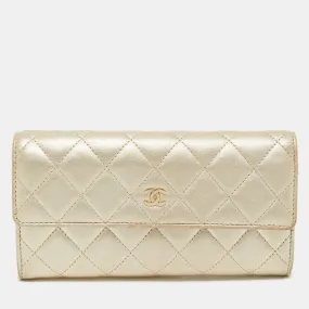 Gold Quilted Leather Classic Long Wallet