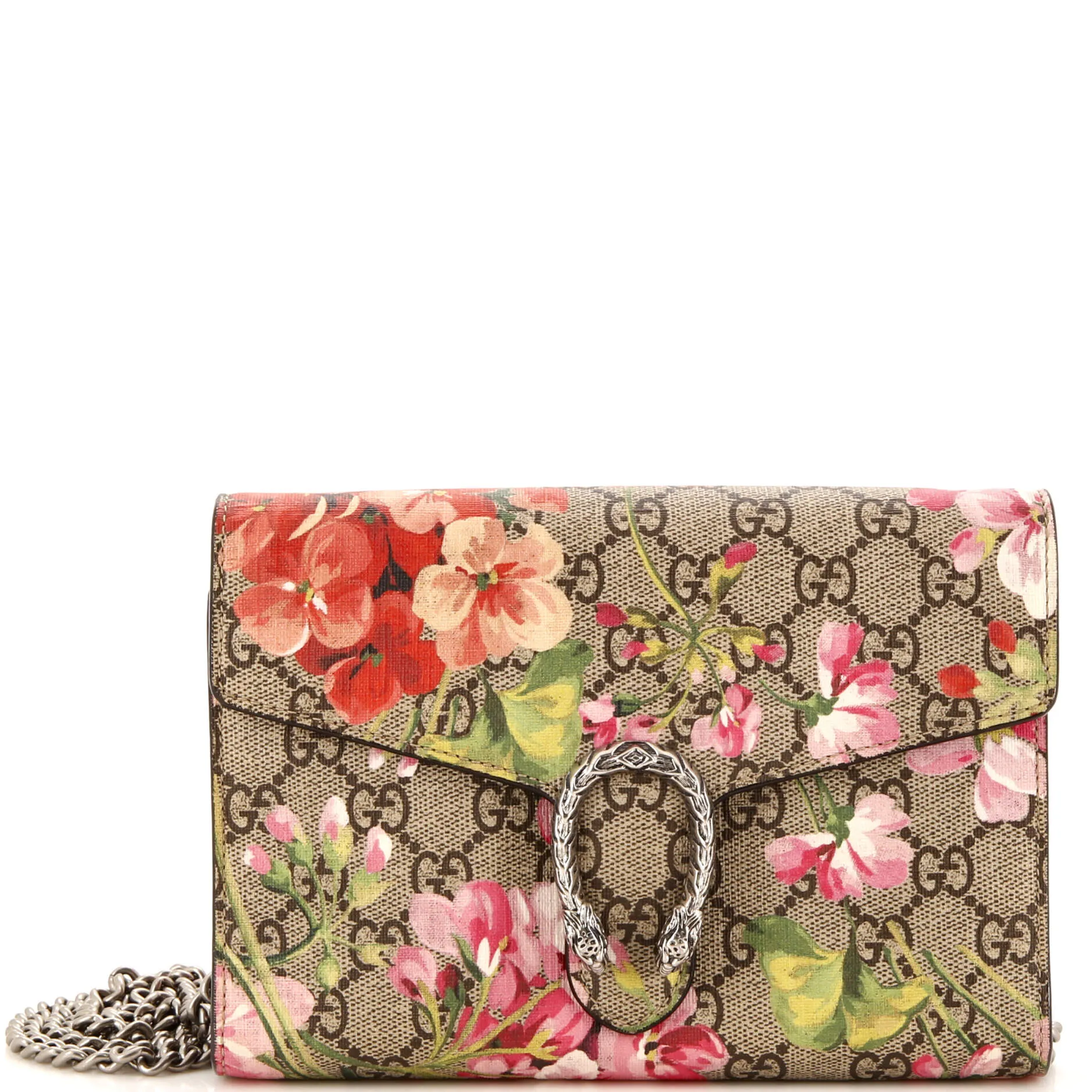 GUCCI Dionysus Chain Wallet Blooms Print GG Coated Canvas Small