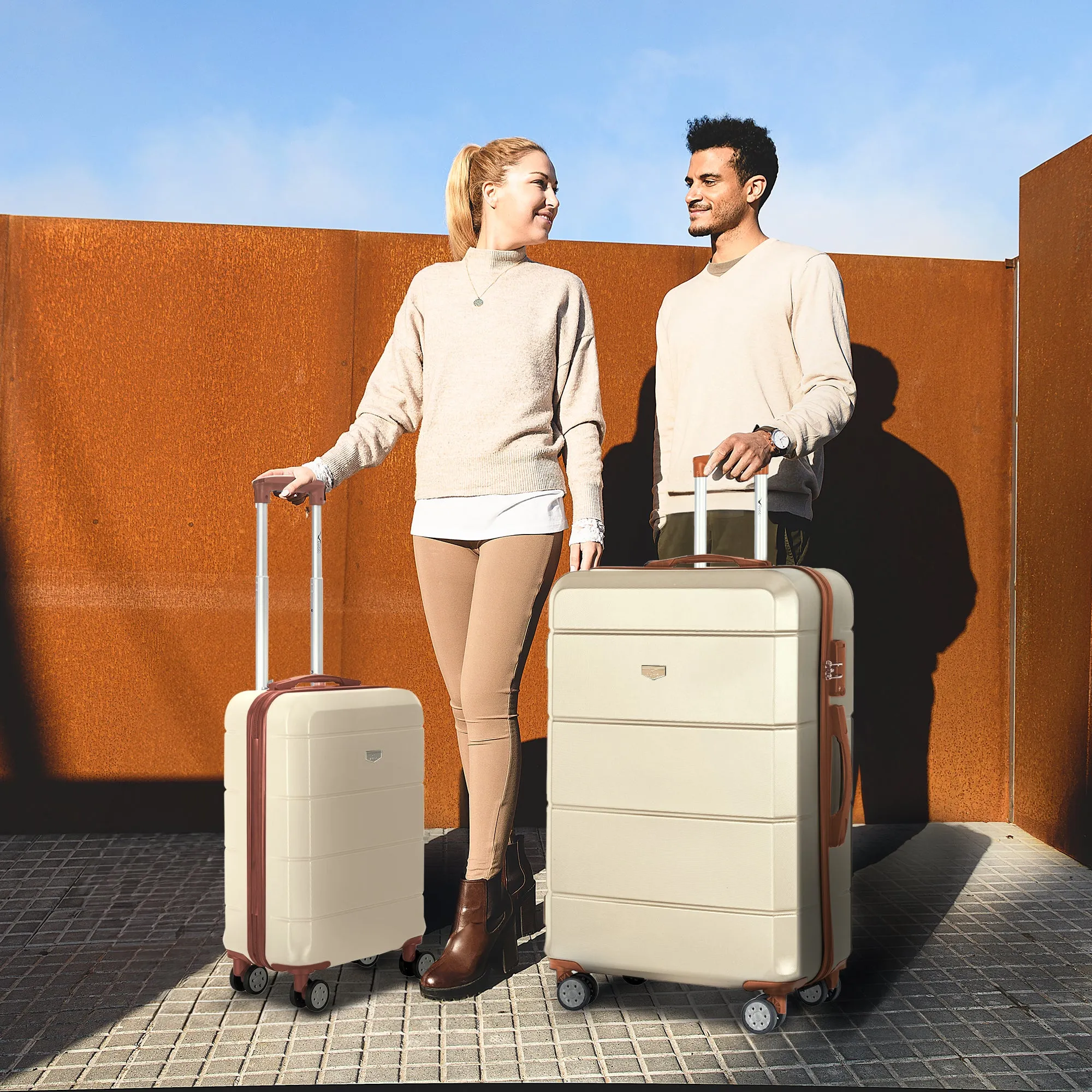 Jetset 3pc Suitcase Set in Cream & Brown