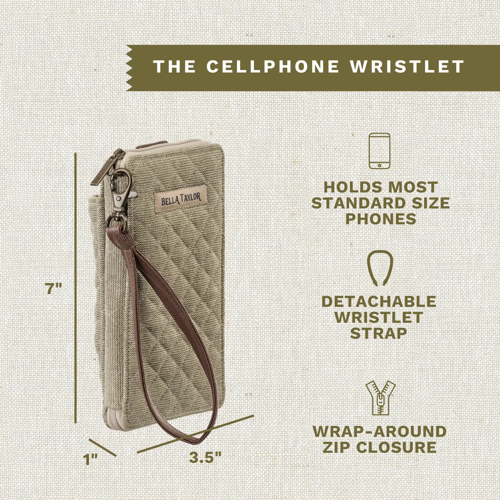 Khaki Chambray RFID Cell Phone Wristlet