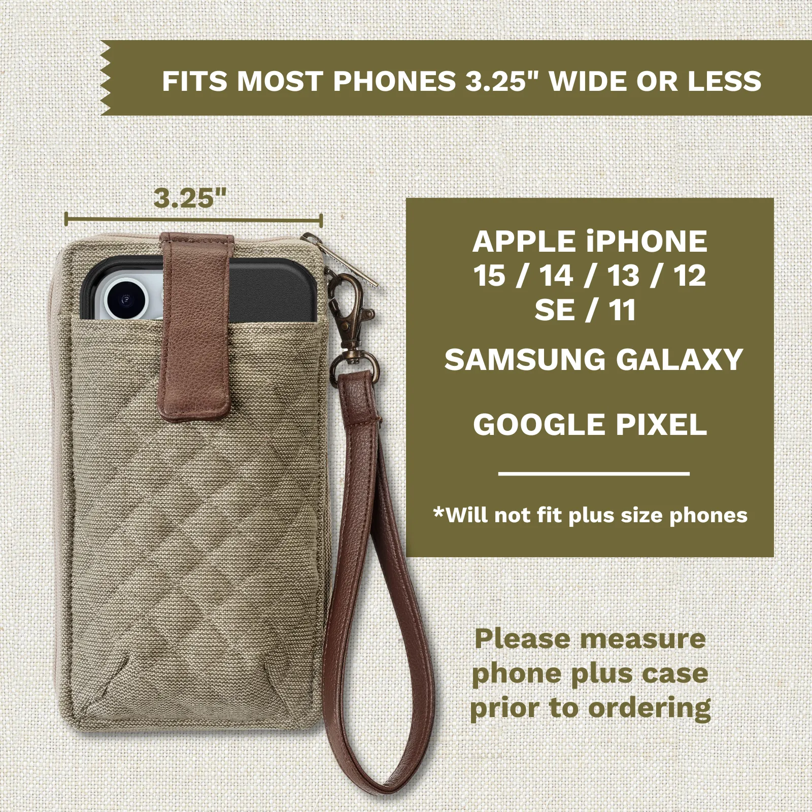 Khaki Chambray RFID Cell Phone Wristlet