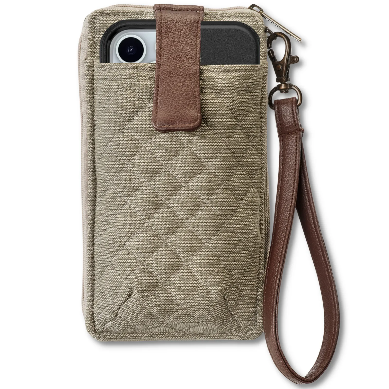 Khaki Chambray RFID Cell Phone Wristlet