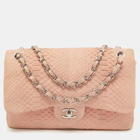 Light Pink Python Jumbo Classic Double Flap Bag