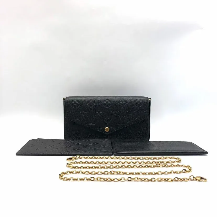 Louis Vuitton Pochette Felicie Black Leather Crossbody Wallet Chain Strap