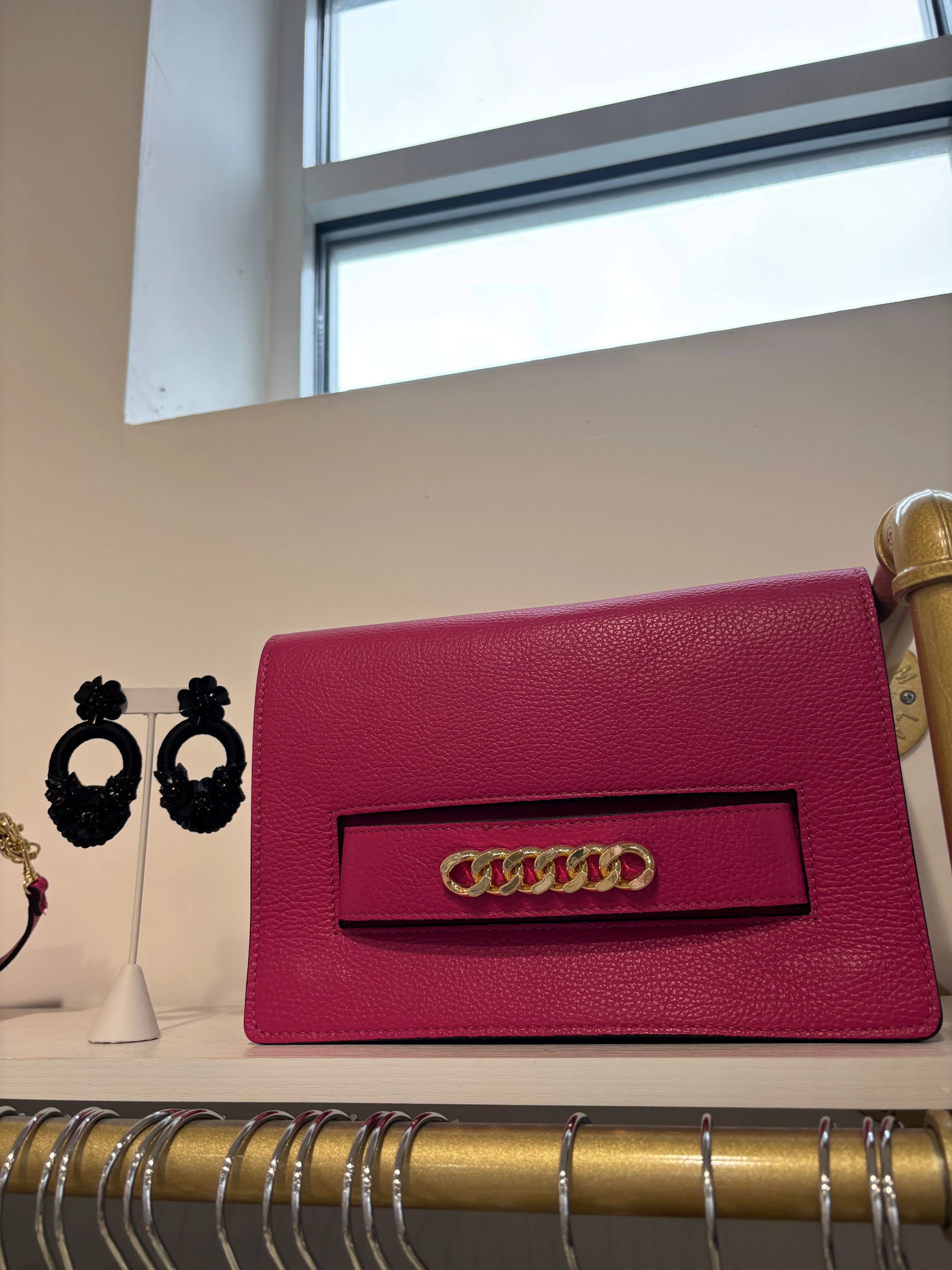 Magenta Fuentes Leather Clutch