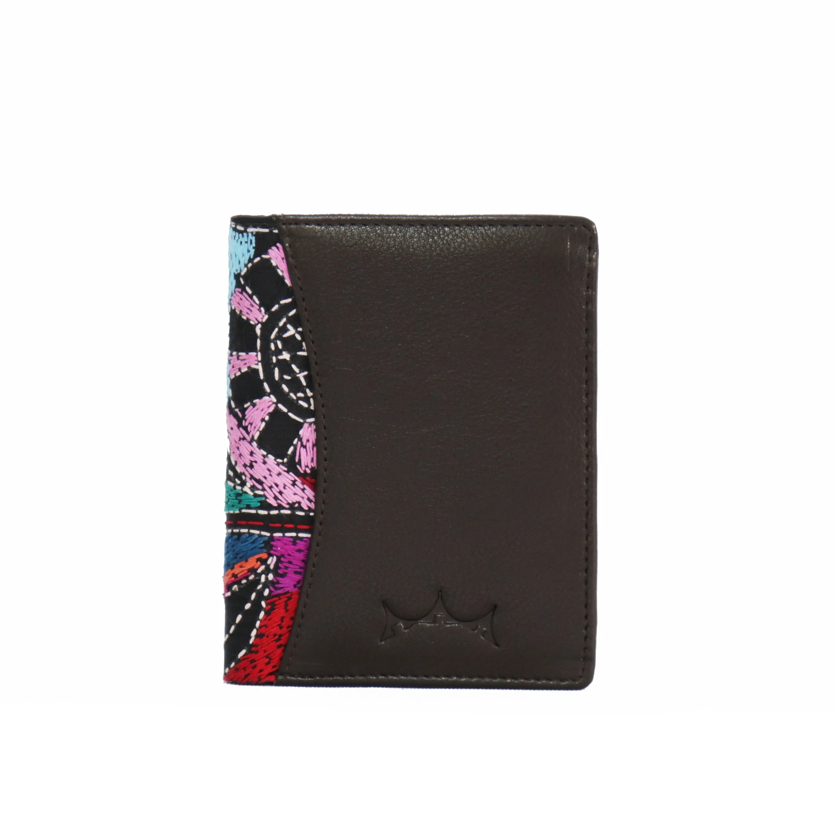 Maheejaa Genuine Leather-Kantha Women's Bi-fold Wallet - Dark Brown