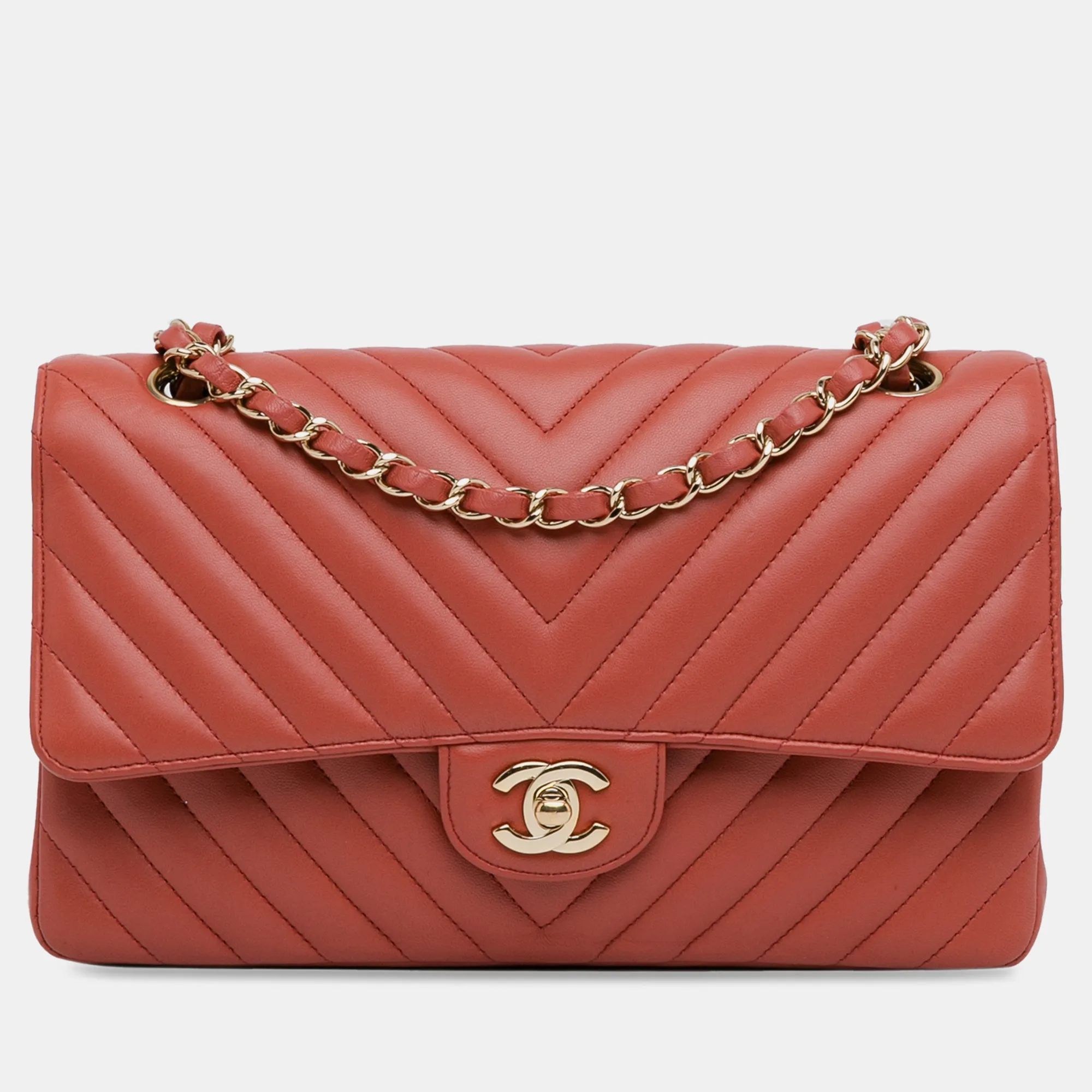 Medium Classic Chevron Lambskin Double Flap