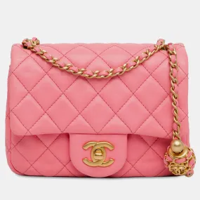 Mini Square Classic Lambskin Pearl Crush Flap