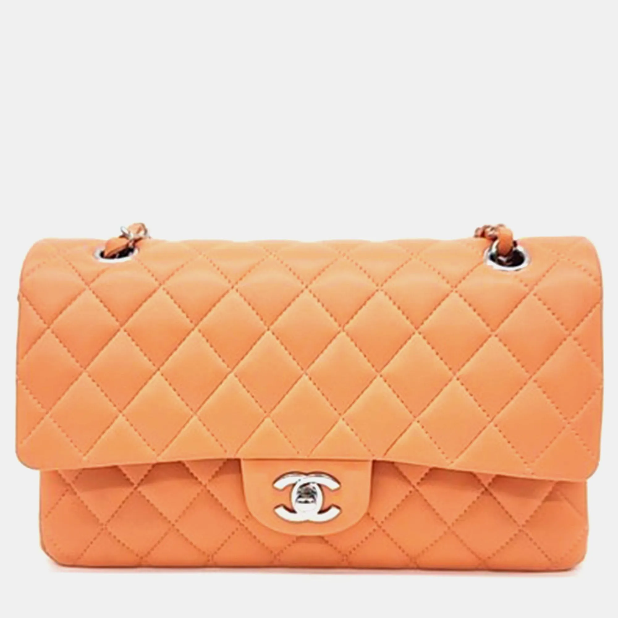 Orange Lambskin Medium Classic Flap Bag