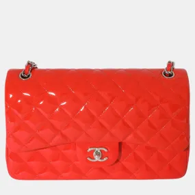 Orange Quilted Patent Leather Jumbo Double Flap Bag