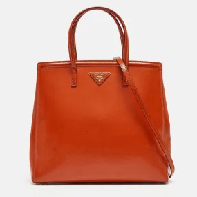 Orange Saffiano Vernice Leather Parabole Tote