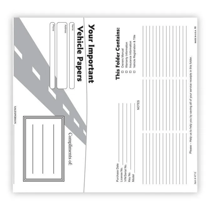 Paper Document Holders (Vehicle Paper Wallets)