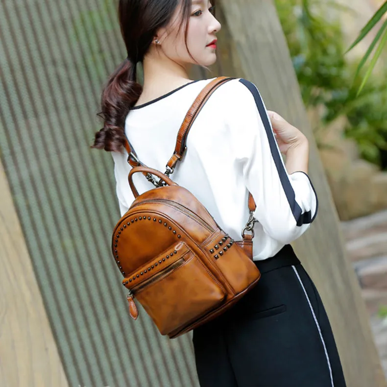 Rivets Womens Vintage Leather Backpack Leather Backpacks for Women