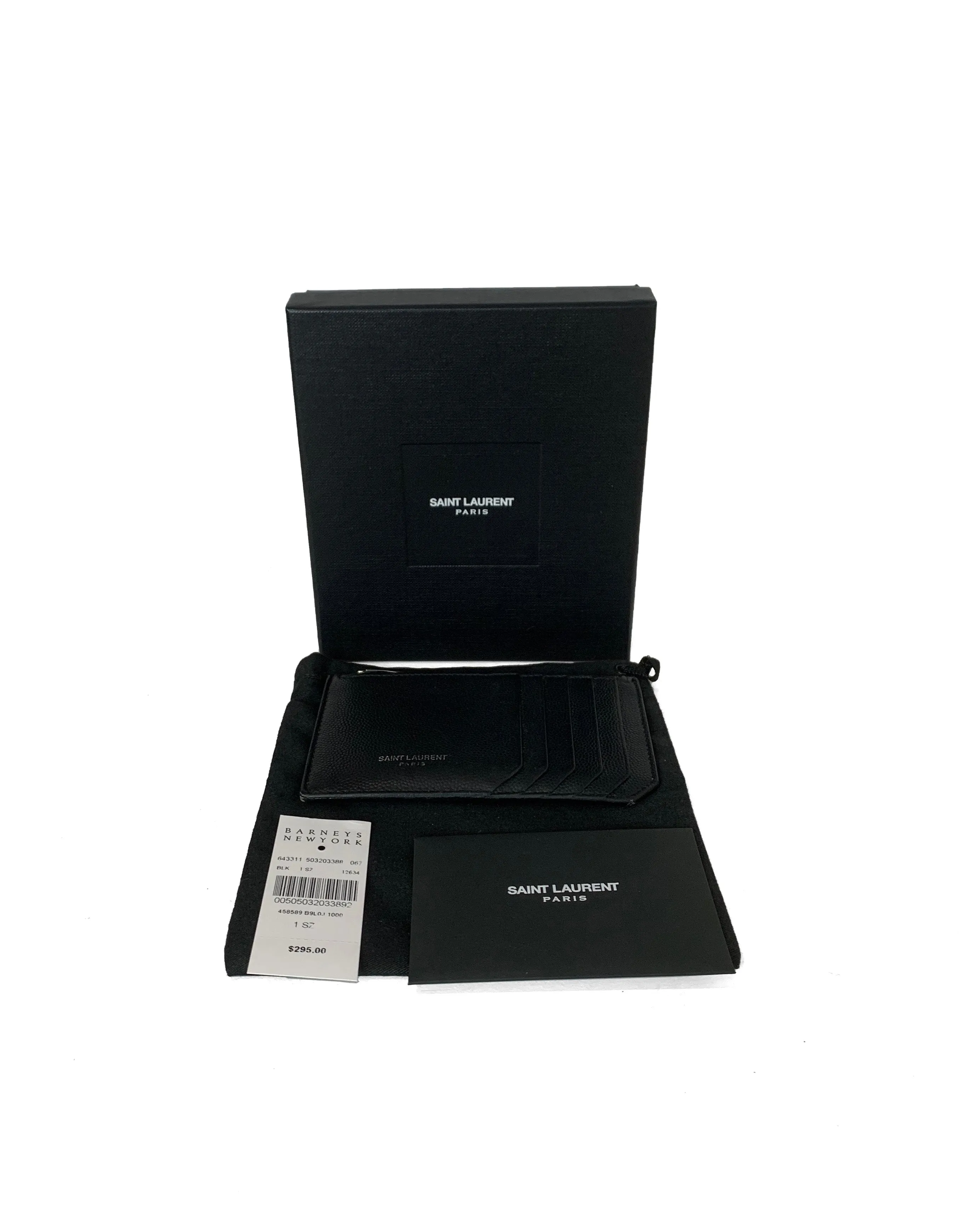 Saint Laurent Black Textured Leather Zip Top Card Holder