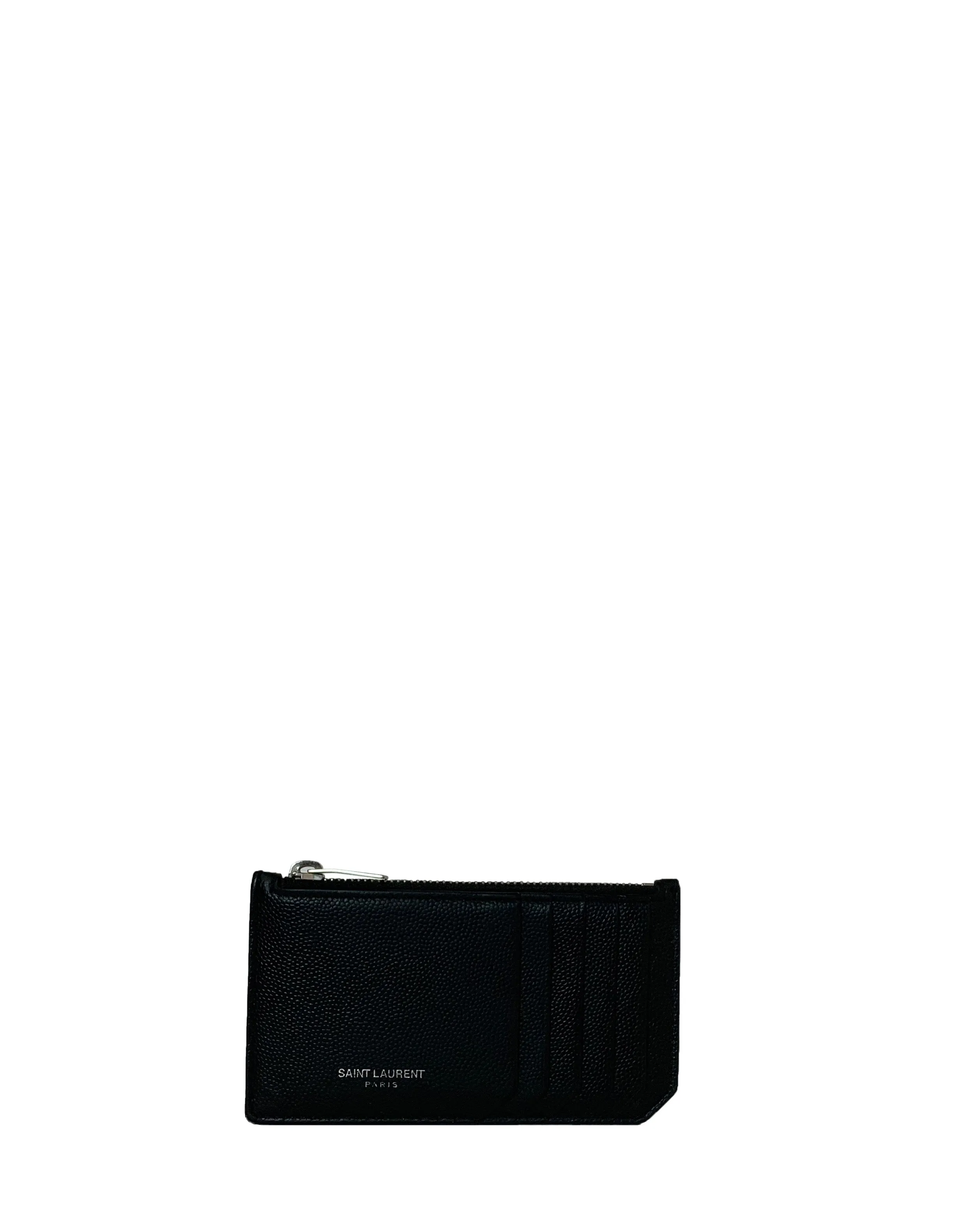 Saint Laurent Black Textured Leather Zip Top Card Holder