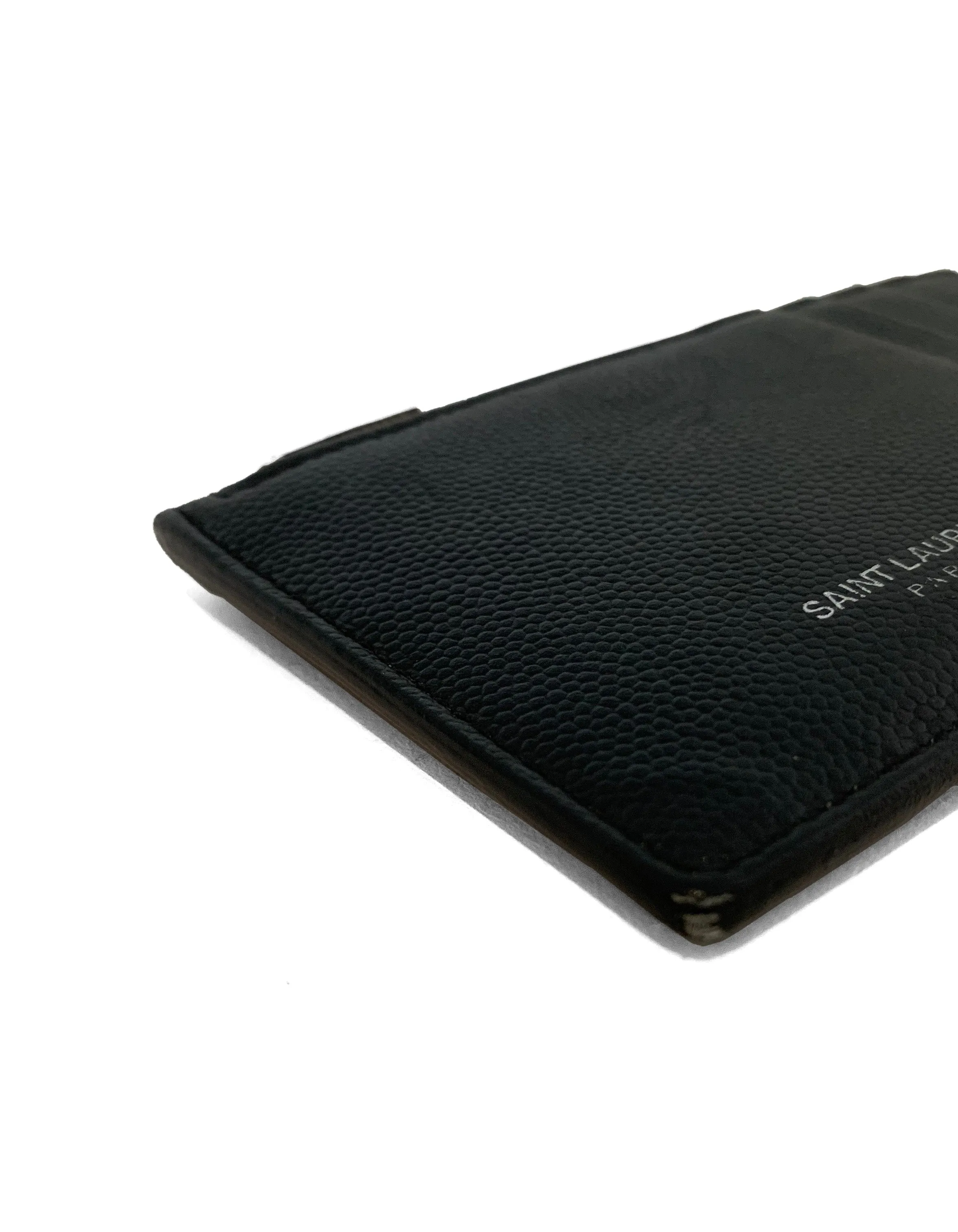 Saint Laurent Black Textured Leather Zip Top Card Holder