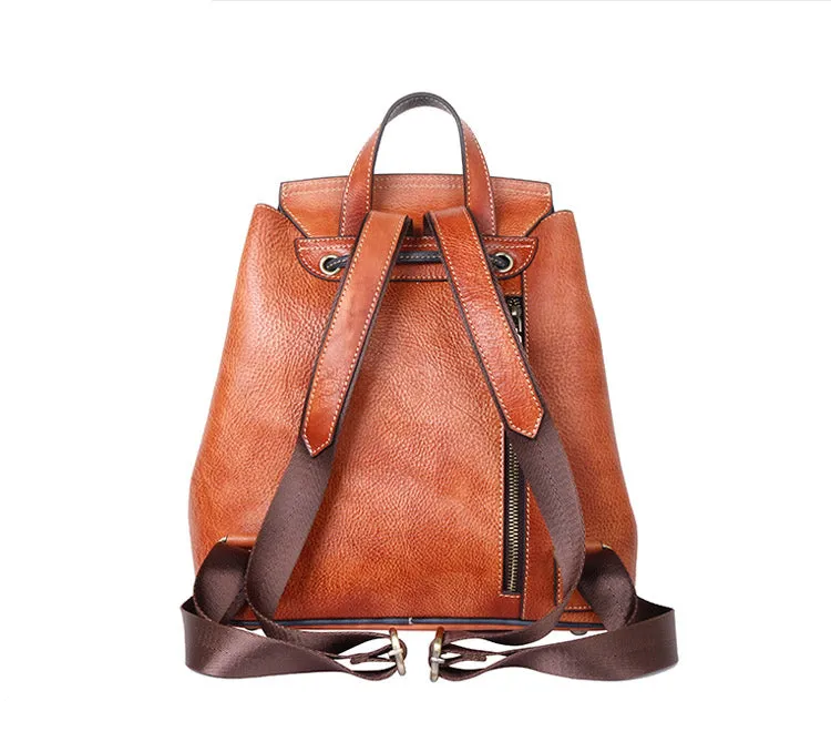 Small Ladies Western Leather Bucket Backpack Purse Small Rucksack Bag For Women