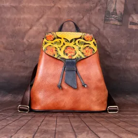 Small Ladies Western Leather Bucket Backpack Purse Small Rucksack Bag For Women