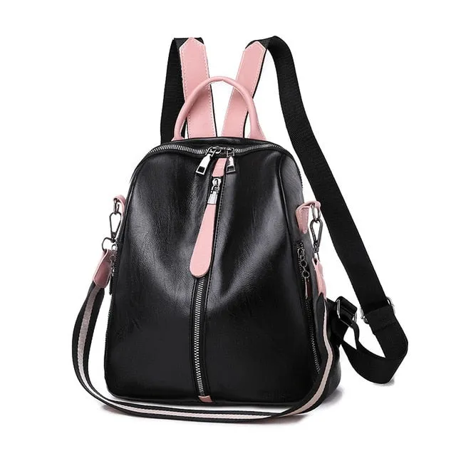 Solid Color PU Leather Backpacks