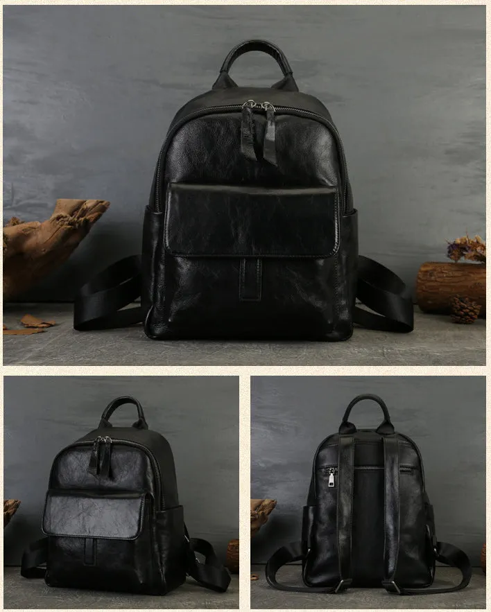 Stylish Womens Black Backpack Purse Ladies Black Leather Rucksack