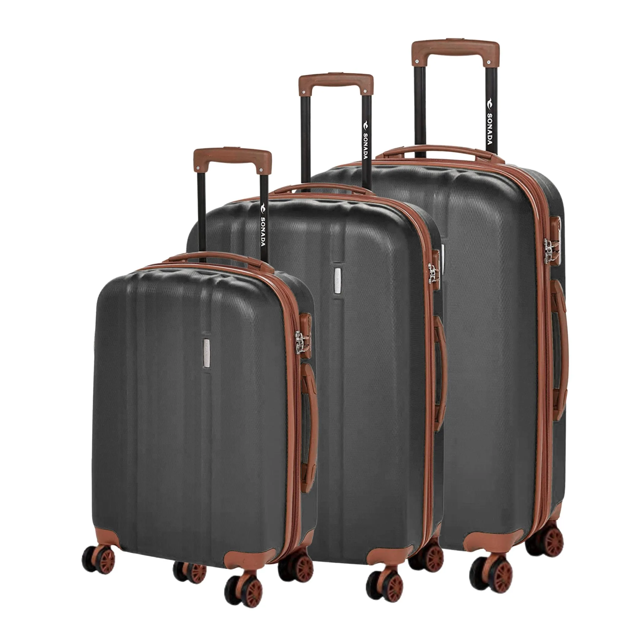 Upright Suitcases Trolley Set of 3 - Dark Grey