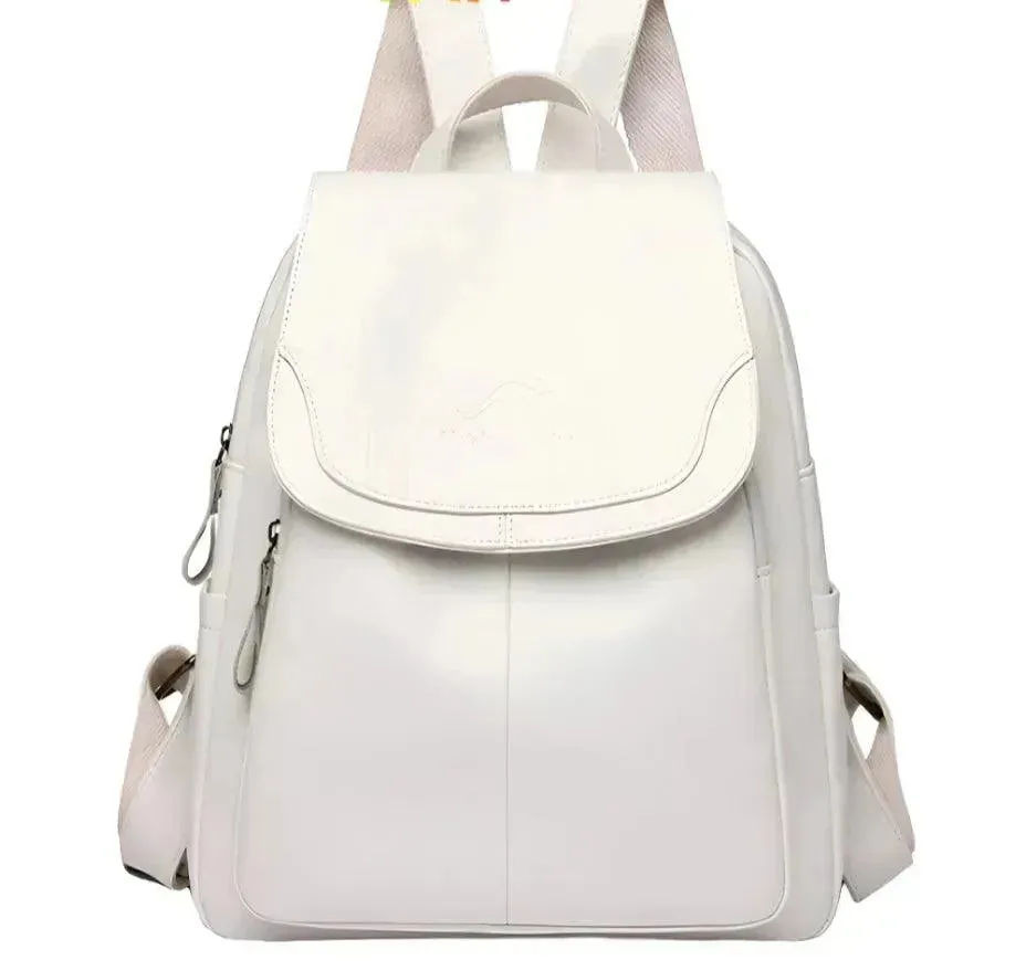 White Leather Women's Backpack