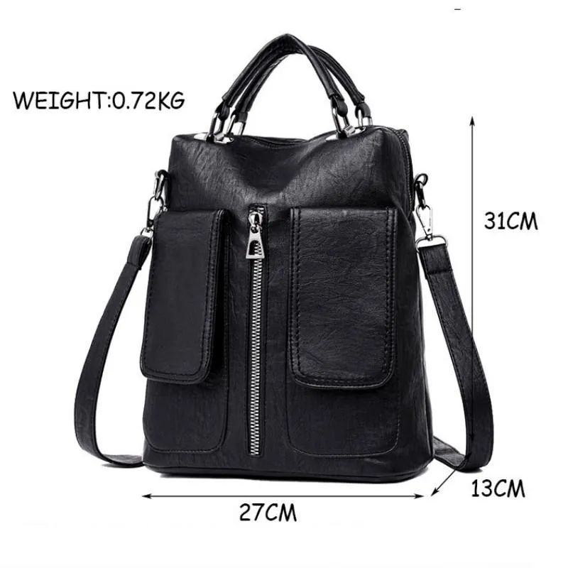 Women's Casual Leather Backpack With Two Pockets