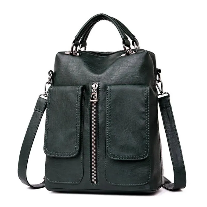 Women's Casual Leather Backpack With Two Pockets