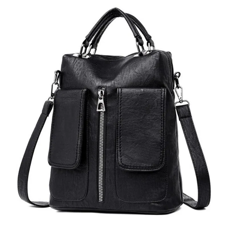 Women's Casual Leather Backpack With Two Pockets