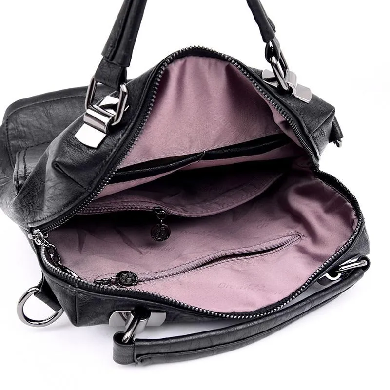 Women's Casual Leather Backpack With Two Pockets